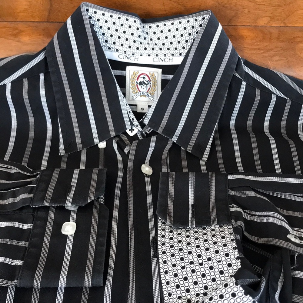 Cinch Black Striped Button Down Shirt